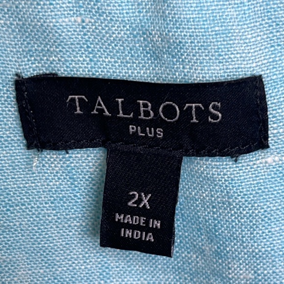 Talbots 100% Linen Beachy Coastal Aqua Sz 2X Button-Down Front Top - Picture 8 of 11